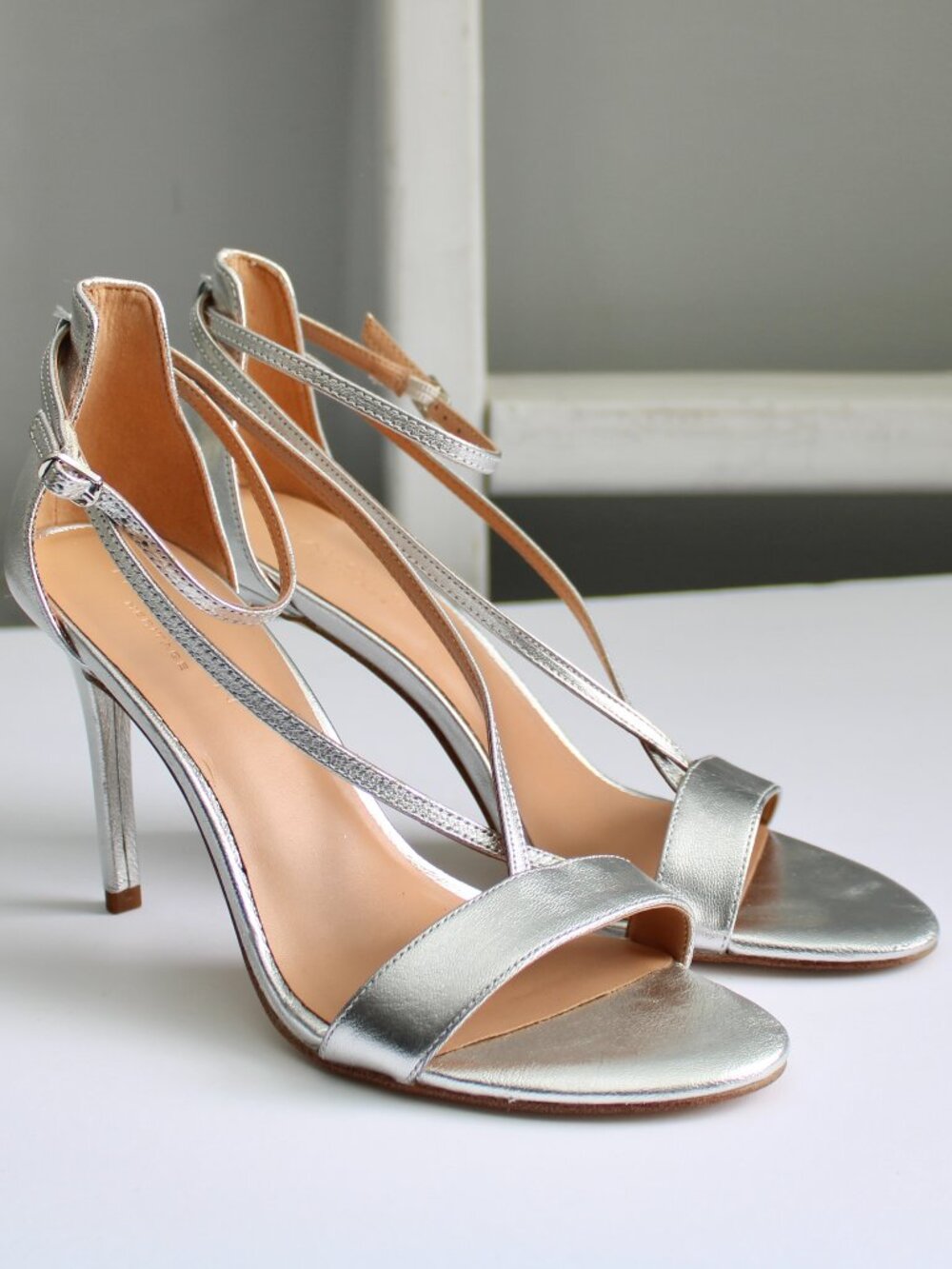 Halston Heritage Silver Metallic Strappy Stiletto Sandals